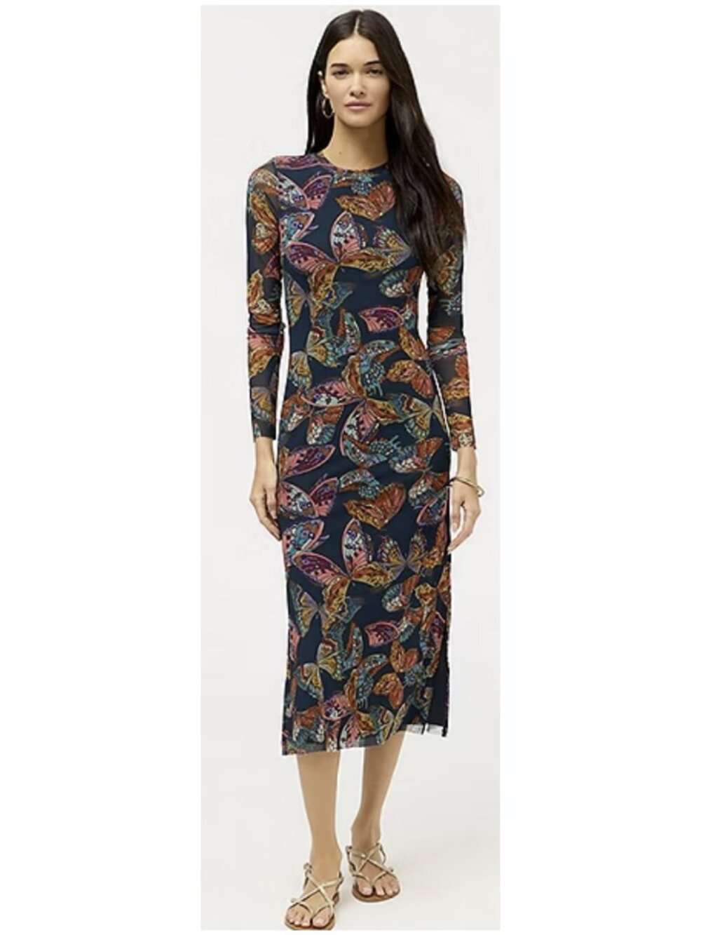 Johnny Was Long Sleeve Butterfly Print Mesh Midi Dress Sz S Excellent Condition